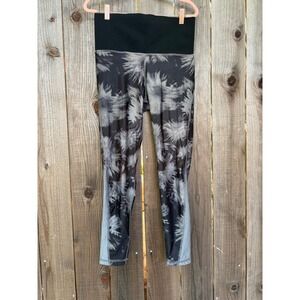 Nux‎ High Waist Yoga Pants Workout Leggings Athletic Palm Print Black L
